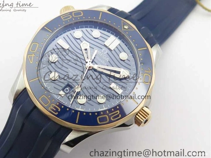 0427 2018 Seamaster Diver 300M SS RG VSF 1:1 Best Edition RG Bezel Blue Dial on Blue Rubber Strap A Contemporary 7927